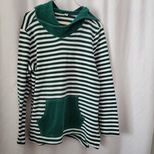 D & Co. QVC Hoodie Striped Green Med French Terry Nautical Coastal Preppy chic